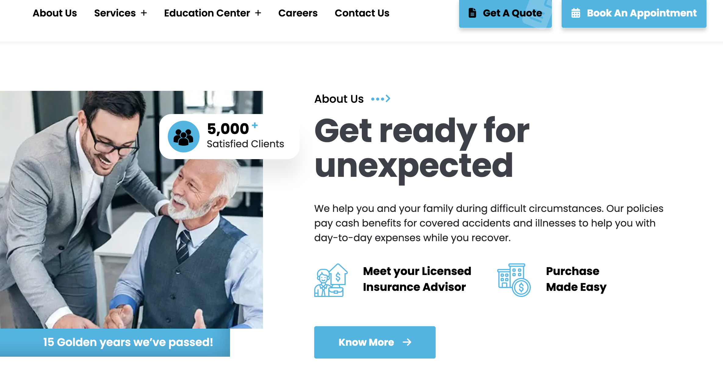 Insurance broker website example – SEO service pages